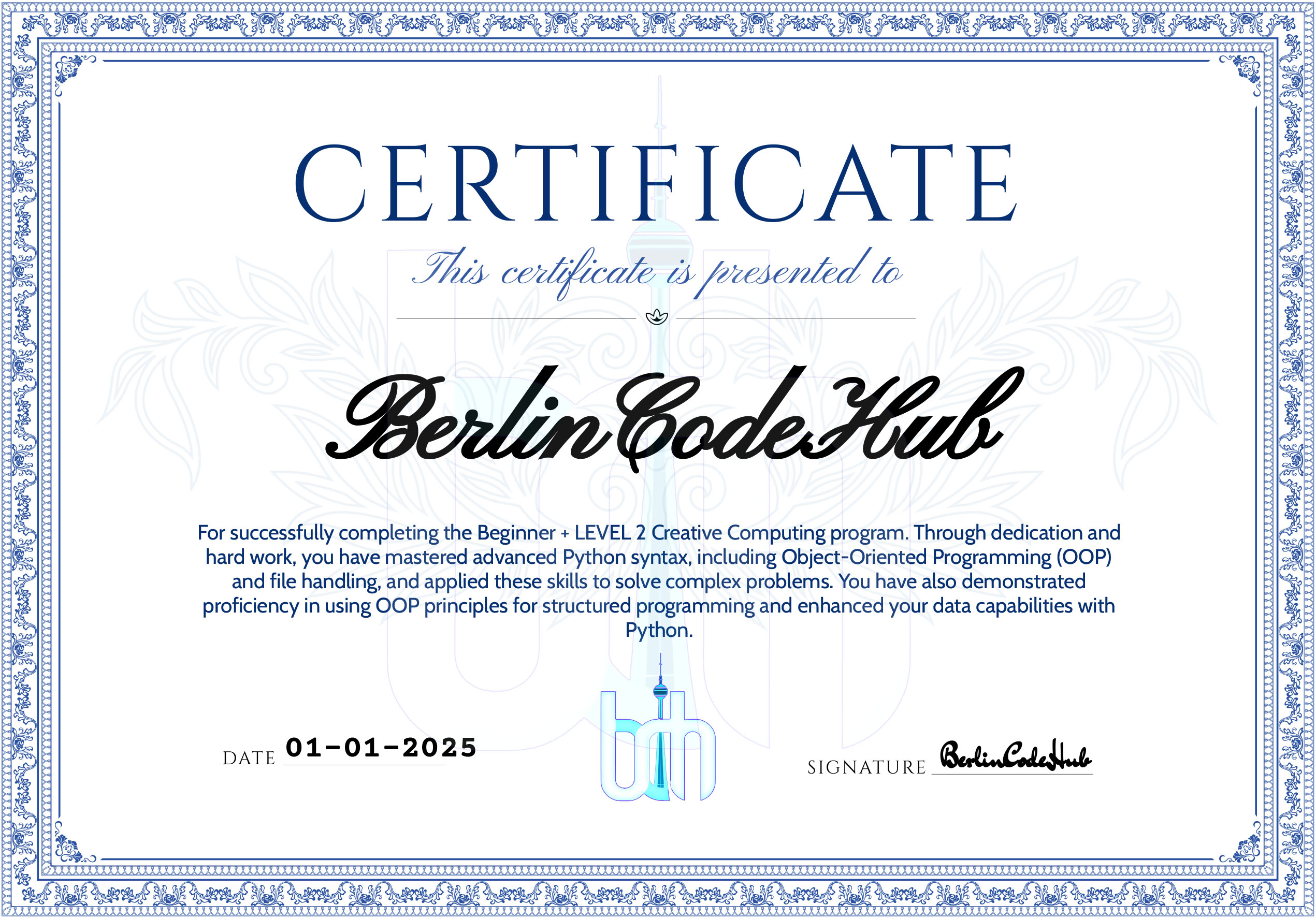 BerlinCodeHub Certificate